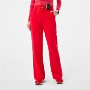 Figs Red High Waisted Isabel Wide Leg Scrub Pants